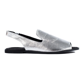 Shelovet silberne Wildledersandalen mit offener Zehenpartie für Damen