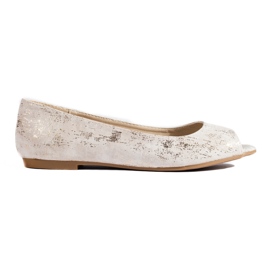 Goldene Shelovet-Ballerinas für Damen mit offener Zehenpartie