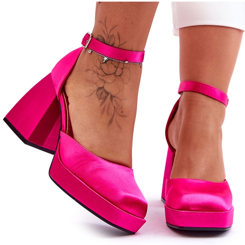 Modische Pumps auf massiven Absätzen Fuchsia Sandia rosa