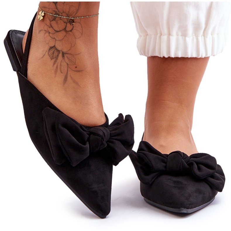 Damen-Slip-On-Ballerinas mit Schleife in Schwarz Nadine