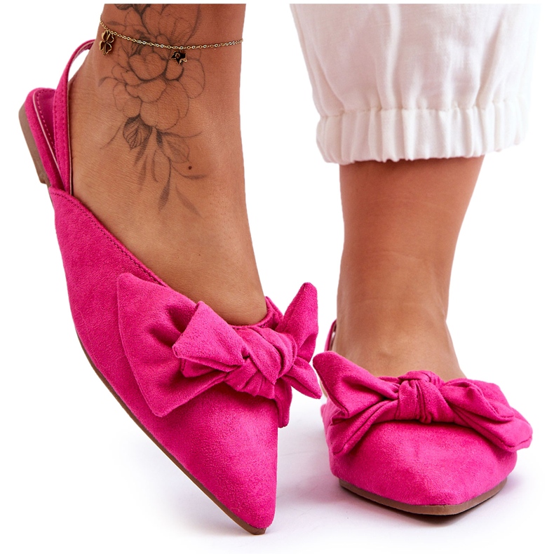 Damen-Slip-On-Ballerinas mit Schleife Fuchsia Nadine rosa