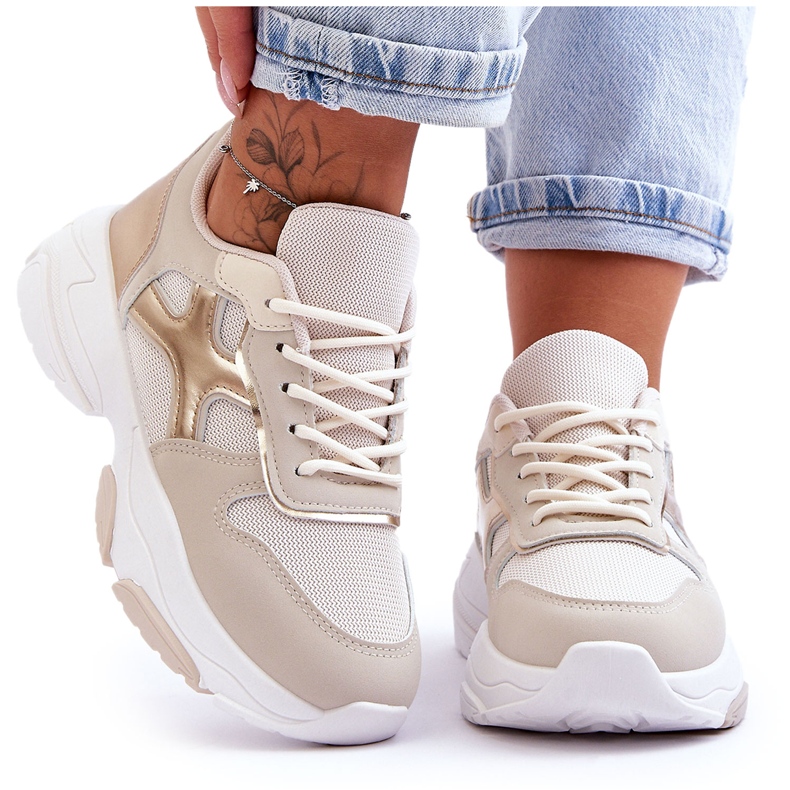 PS1 Damen-Schnürsneaker Beige-Gold Cortes