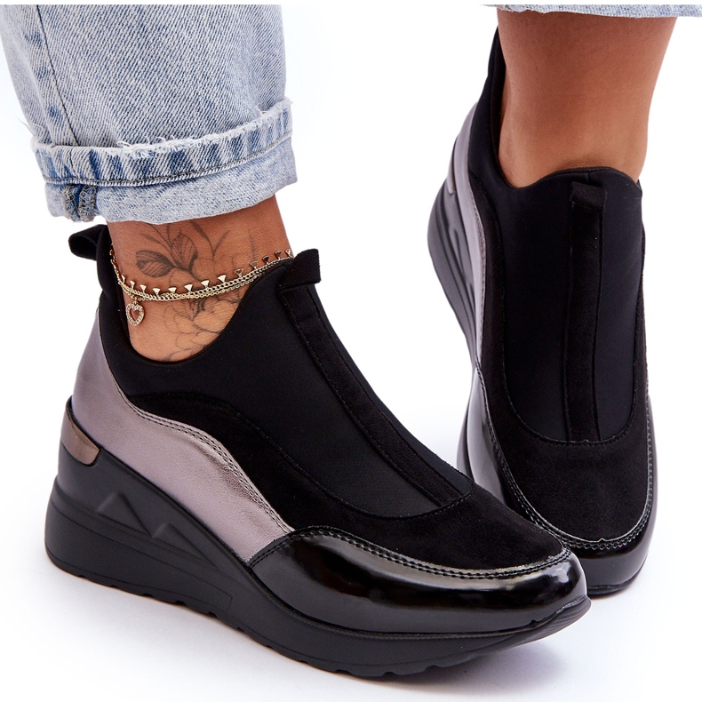 PE1 Slip-On-Keilsneaker für Damen in Schwarz und Silber Farro