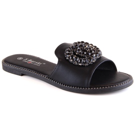 Flache, bequeme Damenhausschuhe mit schwarzen Zirkonen S.Barski Kv 520-30