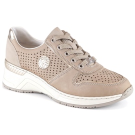 Rieker N4346-60 beige durchbrochene Keil-Sportschuhe für Damen