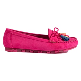 Fuchsiafarbene Boho-Loafer aus Wildleder mit Quasten von Shelovet rosa