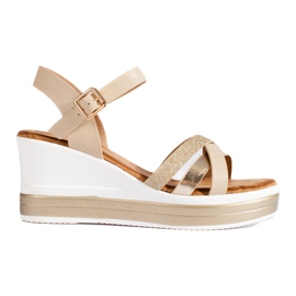 Beigefarbene Shelovet-Keilsandalen für Damen