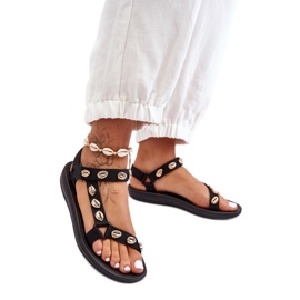 Damen-Sportsandalen mit verzierten goldenen Muscheln von Black Conner schwarz