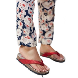 Rote Brokat-Keilsandalen von Isidoro