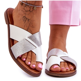 Jezzi Klassische Damen-Flip-Flops in Weiß und Silber
