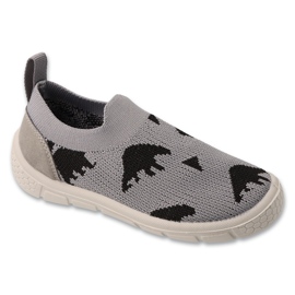 Befado Kinder-Hausschuhe, Grau 102X005, schwarze Bären-Applikation