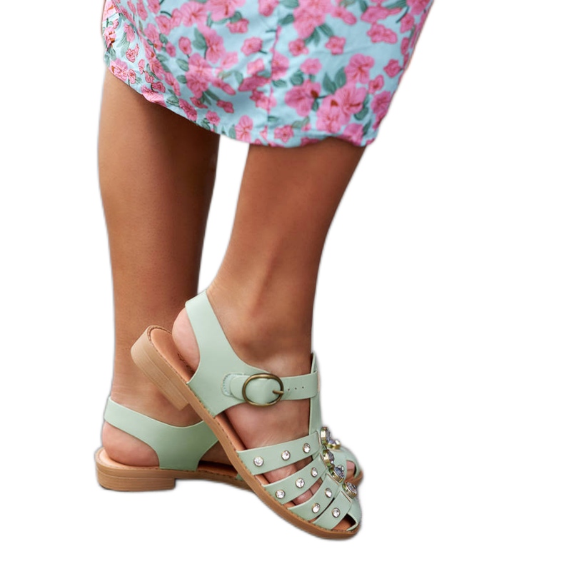 Grüne Sandalen mit Strasssteinen von Gaetano