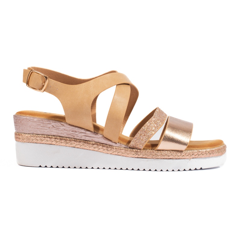 Beigefarbene Keilsandaletten von Shelovet für Damen