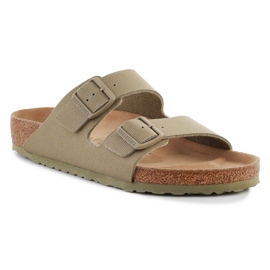 Birkenstock Rivet Logo Vegan Canvas Faded Slides 1023958 grün