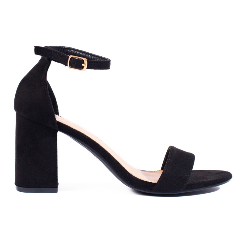 Klassische Damensandalen auf einem beigen Shelovet-Pfosten schwarz