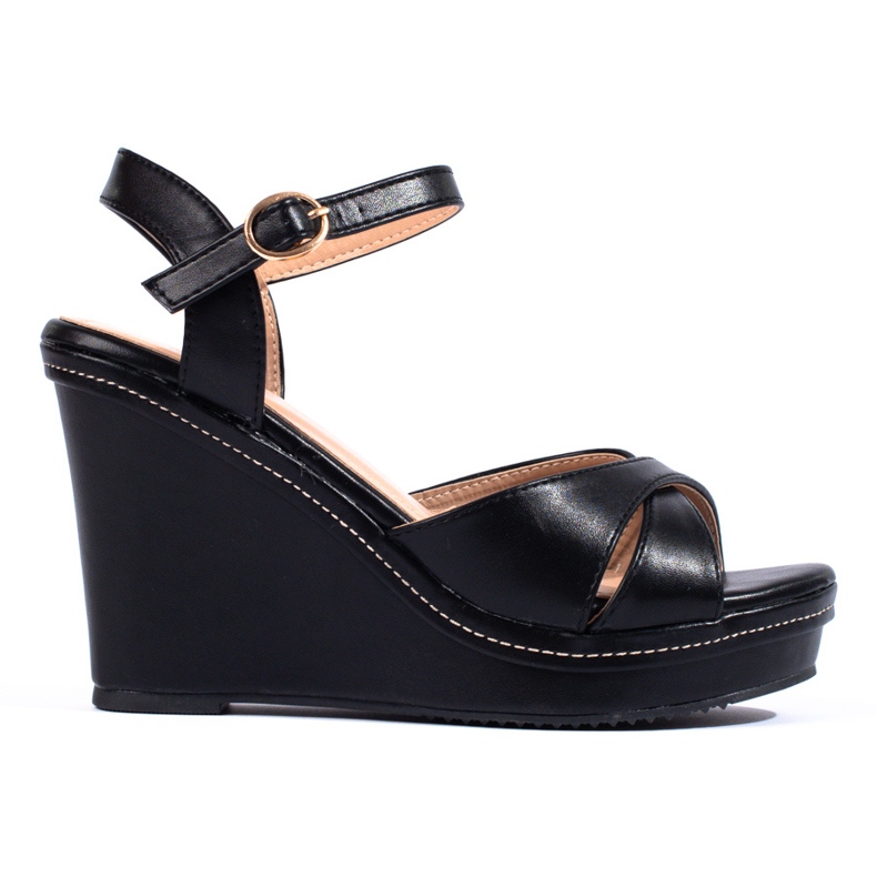 Shelovet-Sandalen mit hohem Keilabsatz schwarz