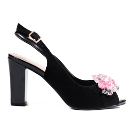 Damen-Sandalen mit hohem Absatz und Kristallen von Shelovet in Schwarz