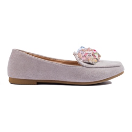 Graue Wildleder-Loafer mit Kristallen von Shelovet