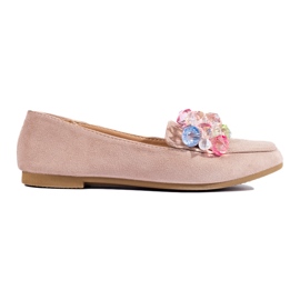 Beigefarbene Wildleder-Loafer mit Kristallen von Shelovet