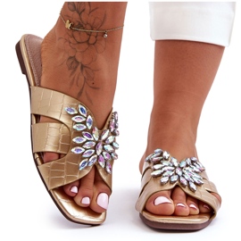 Hausschuhe mit Ziersteinen S.Barski 617-22 Gold golden