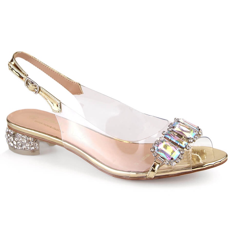 Goldene transparente flache Sandalen mit Zirkonen S.Barski MR1037-11