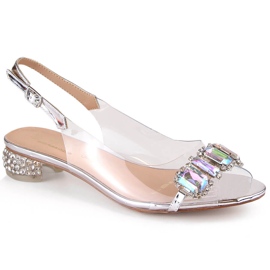 Flache silberne Sandalen mit Zirkonen S.Barski MR1037-11