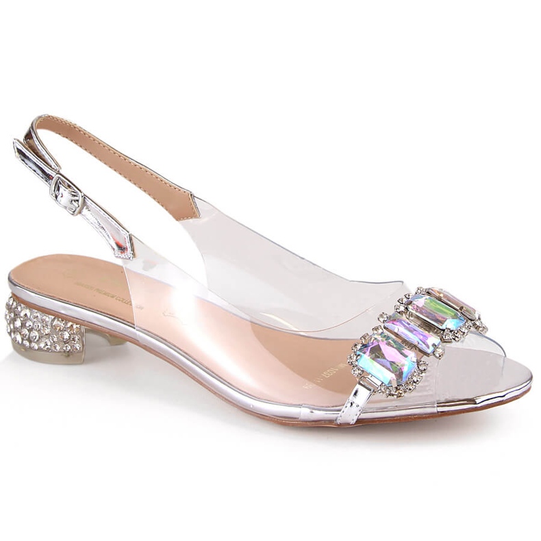 Flache silberne Sandalen mit Zirkonen S.Barski MR1037-11 silber-