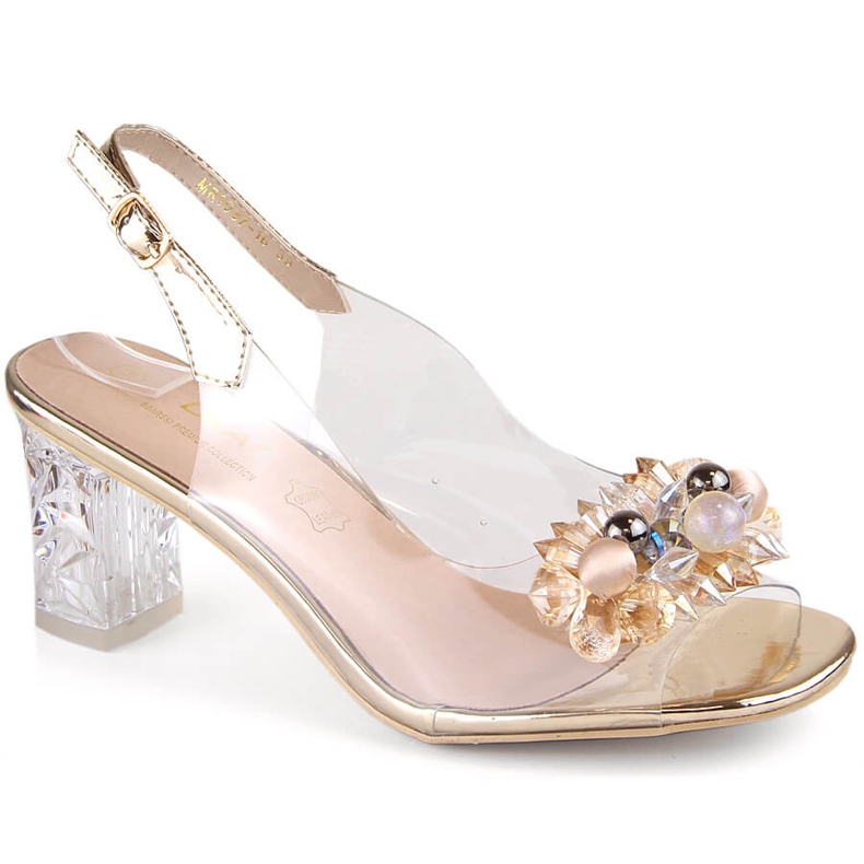 Transparente goldene Damensandalen mit Zirkonperlen S.Barski MR1037-16