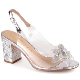 Transparente silberne Damensandalen mit Zirkonen S.Barski MR1037-18
