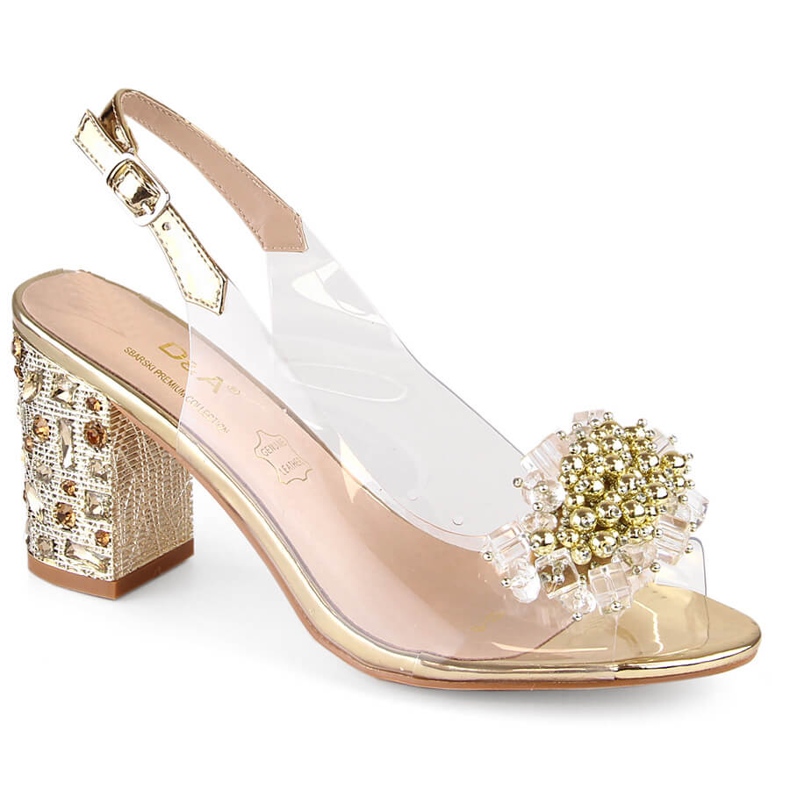 Transparente Damensandalen auf goldenem Pfosten mit Perlen S.Barski MR1037-19