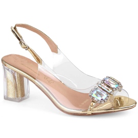 Transparente Damensandalen auf Pfosten mit goldenen Zirkonen S.Barski MR1037-42