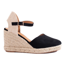 Schwarze Shelovet-Espadrilles für Damen mit Keilabsatz