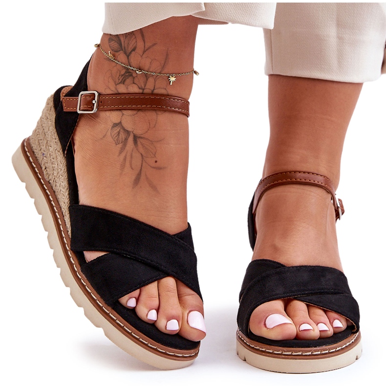 Leichte Keilsandaletten aus Wildleder in Schwarz von Celine