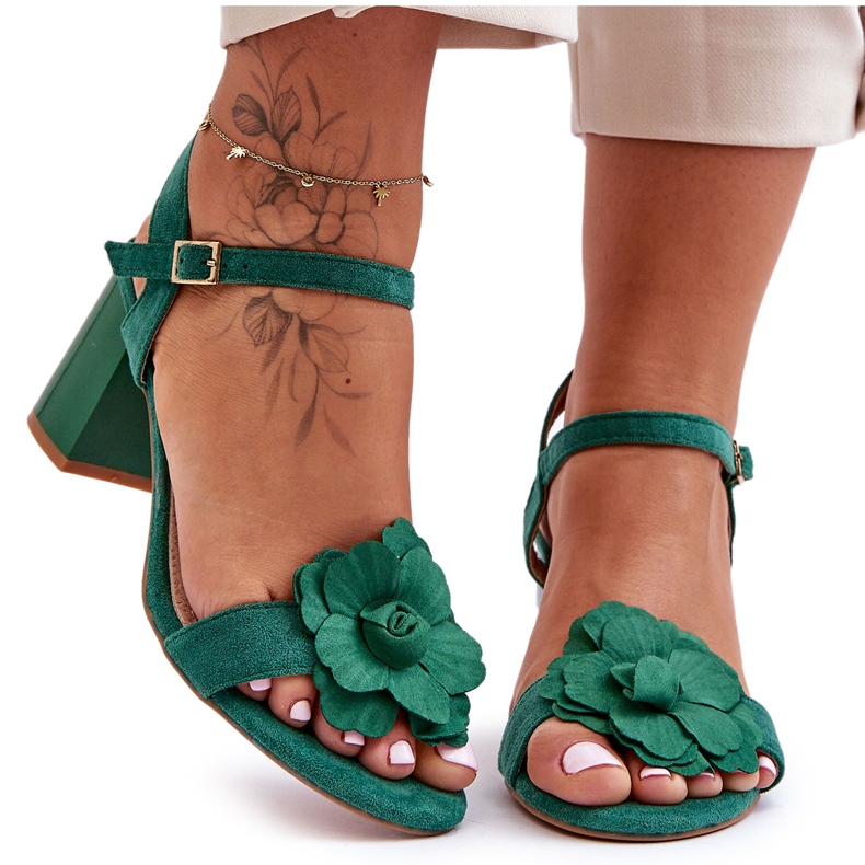 S. BARSKI Wildledersandalen mit Blume S.Barski 04 Grün