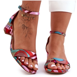 Gemusterte Satin-High-Heels-Sandalen Pink Mix Inspiriere mich! mehrfarbig