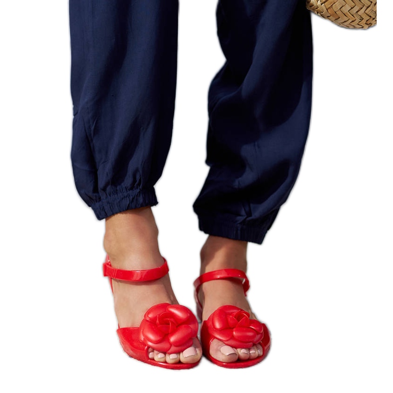 Rote Ballerinas mit einer Blume