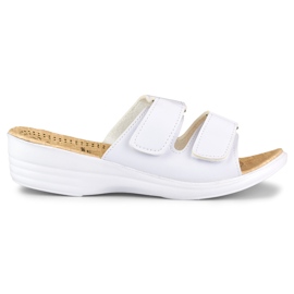 Bequeme Damenhausschuhe mit Klettverschluss in Weiß