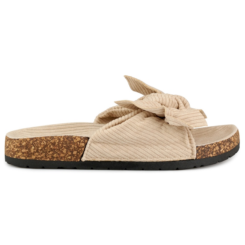 Klassische beige Damenhausschuhe aus Wildleder mit Schleife