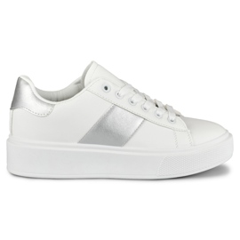 Weiße Damen-Sneaker auf der Plattform mit silbernem Zusatz
