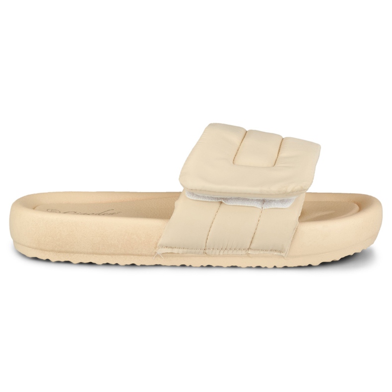 Beigefarbene Damenhausschuhe, verstellbar mit Klettverschluss