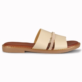 Elegante beige Damenhausschuhe mit Verzierung