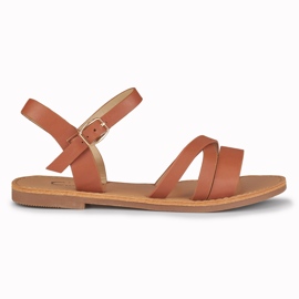 Violette braune flache Damensandalen