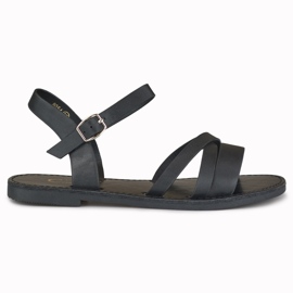 Flache schwarze Damensandalen in Violett