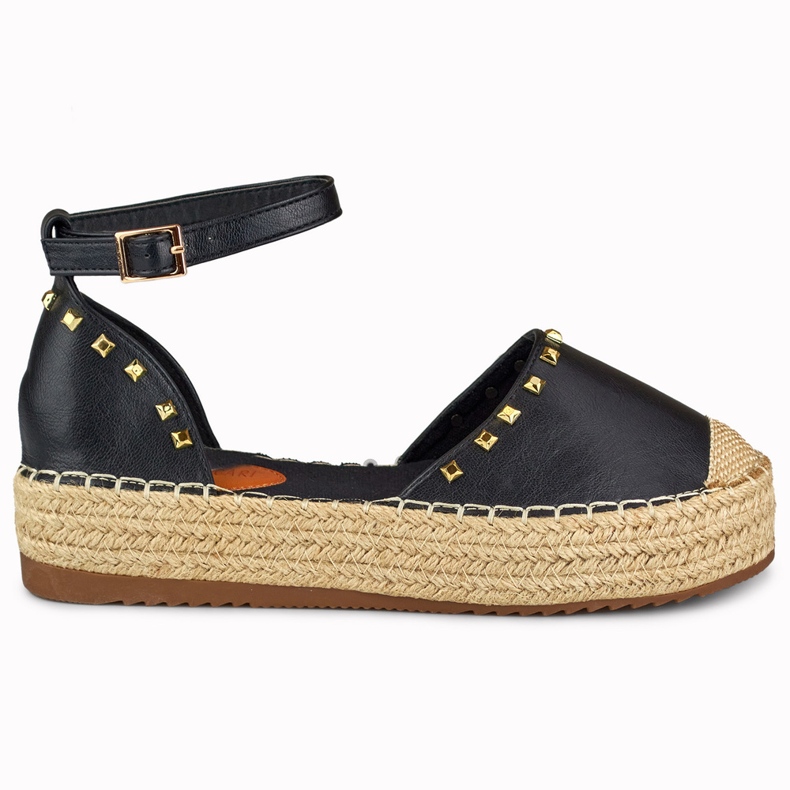 Schwarze Espadrilles mit Nieten am Knöchel