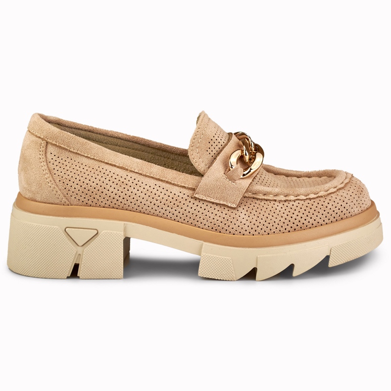 Durchbrochene beige Damen-Loafer
