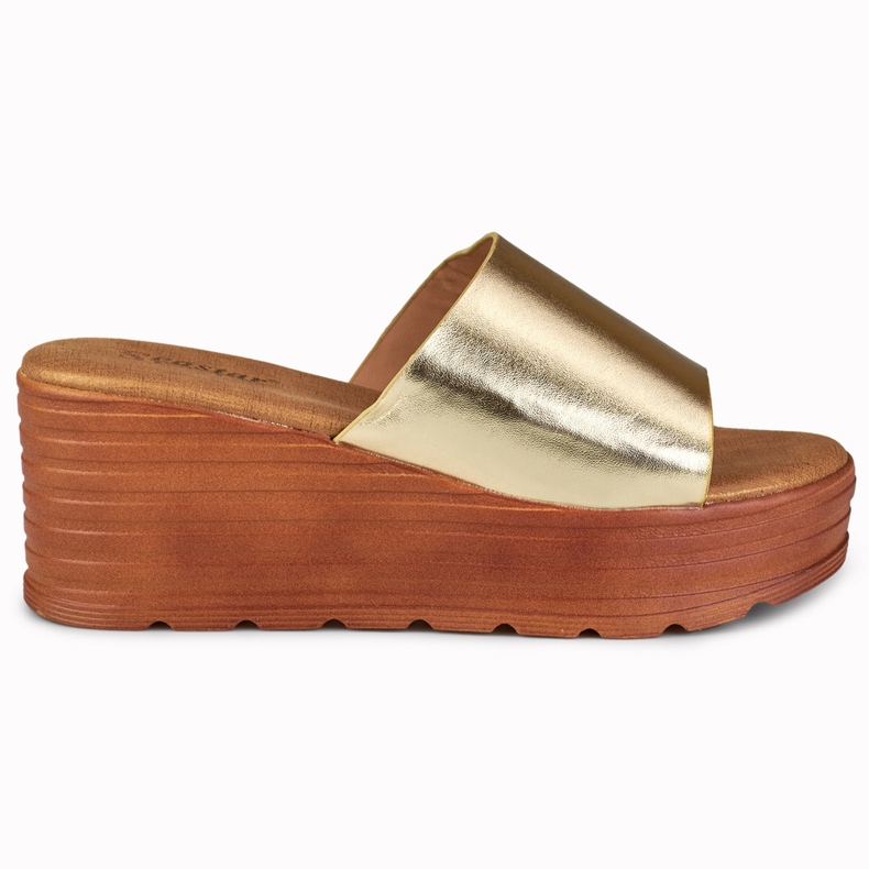 Versis-Pantoletten mit Keilabsatz in Gold golden