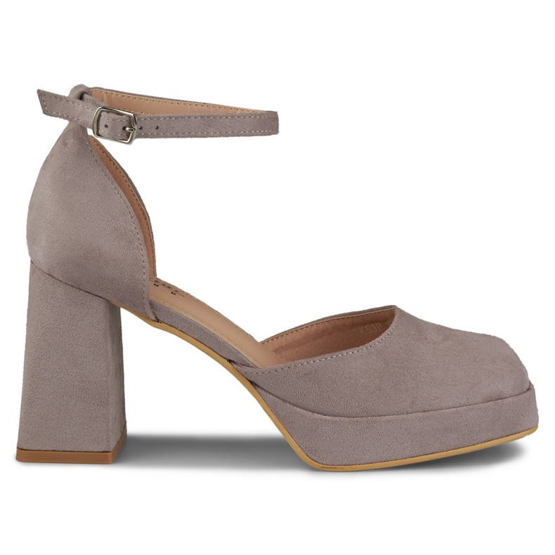 Pumps mit weiten Absätzen, die am Knöchel befestigt werden grau
