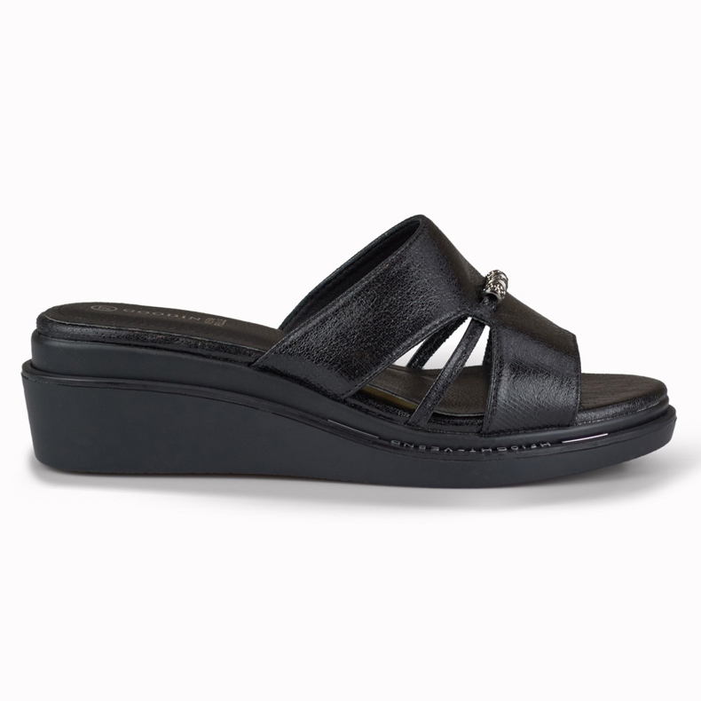Bequeme, elegante Damen-Slipper mit Keilabsatz schwarz