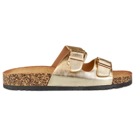 Goldene Flip-Flops mit Korksohle