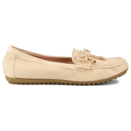 Beige bequeme Slipper mit Schleife